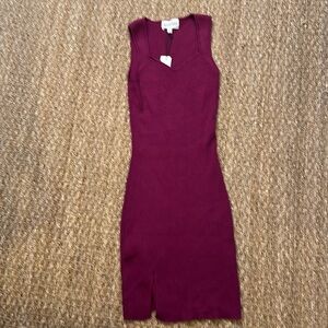 Raspberry color sleeveless ribbed dress. Midi length, size Medium. new with tags